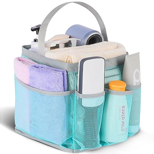 EUDELE Mesh Shower Caddy Portable, 8-Pocket Large Capacity, Quick Dry, Easy Clean, for Beach, Swimming, Gym, Travel - color: Mint Green-Grey
