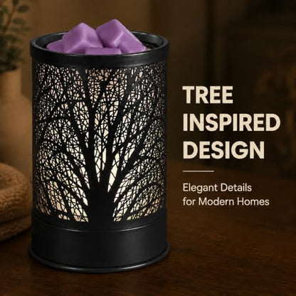 Nawaza Wax Melts Warmer Scented Metal 2-in-1 Electric LED Burner Black Tree | wax melter,Aromatherapy essential oil diffuser, home office bedroom decor, Christmas gift for women - style: Tree