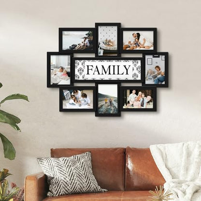 Jerry & Maggie Family Photo Frame 22x17, PVC Picture Frames Collage Wall Decor 9 Opening Wall Hanging For 6x4 Photos 8 Pack, No-Assembly 3D Design Waterproof Memorial Keepsake, Black | 22x17 no-assembly 3D waterproof PVC collage frame, 9 slots for 6x4 pho