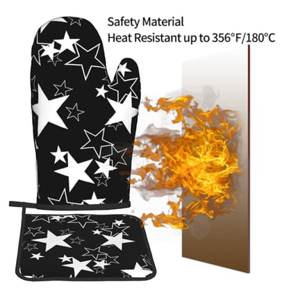 Black Star Oven Mitts and Pot Holder Set of 2 Galaxy Space Heat Resistant Kitchen Oven Gloves Potholders for Baking Cooking Grilling BBQ - color: Black Star