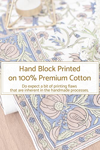 Midnight Blue Side Table Runners ( 100% Cotton, Floral Hand Block Print, 14x36 inch, Pack of 1) Fabric Lined | No Fray Edges | for Home, Kitchen, Dining Room, Holiday, Wedding Party Décor