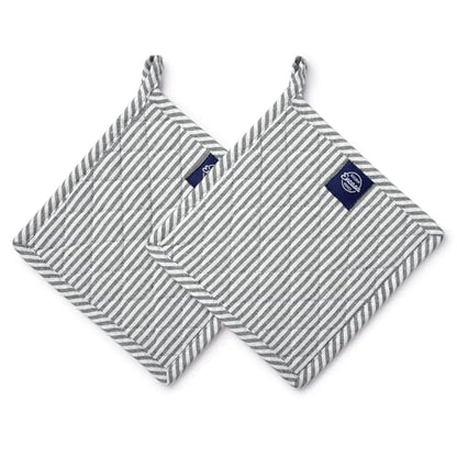 Encasa XO Pot Holders, Quilted Kitchen Hot Pads 8"x8" Ticking Black | 100% Eco-Friendly Cotton | Thick Cotton Padding Insulation | Convenient Hanging Loop | Set of 2 - color: Ticking Black