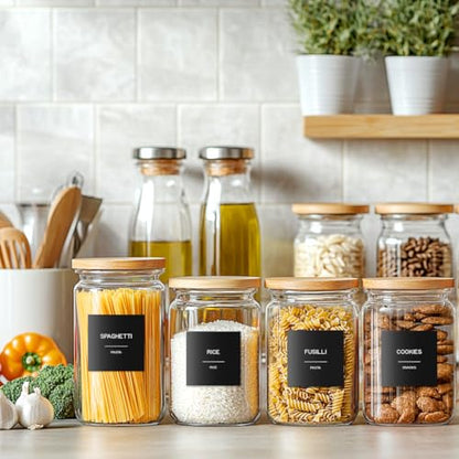 288 Pantry Labels for Food Containers, Black Preprinted Minimalist Waterproof Stickers for Organizing Storage Bins, Jars and Kitchen - style: Black Square Pantry Labels