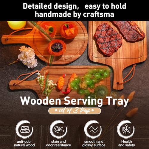 Kathfly 3 Pcs Mother's Day Acacia Wood Cutting Board Set with Handle Summer Wooden Charcuterie Cheese Board Hawaii Chopping Serving Tray Butter Pizza Serving Tray for Holiday Kitchen Gift, 3 Style