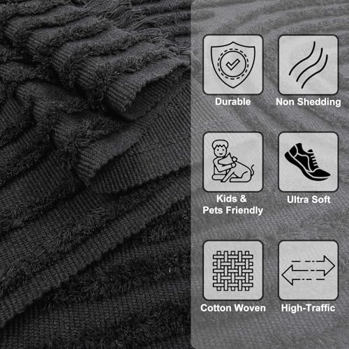 Washable Kitchen Rug 2'x4.3', Dark Grey Boho Bathroom Runner Rugs | Hand-Woven Entryway Rug, Rainbow Bedroom Rug with Tassels, Farmhouse Tufted Bohemian Rugs for Bedside/Laundry/Nursery - color: Dark Grey, size: 2' x 4' (Rectangular)