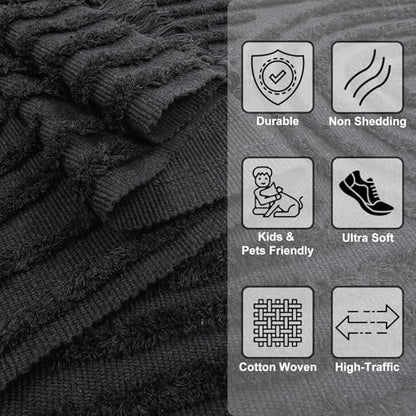 Washable Kitchen Rug 2'x4.3', Dark Grey Boho Bathroom Runner Rugs | Hand-Woven Entryway Rug, Rainbow Bedroom Rug with Tassels, Farmhouse Tufted Bohemian Rugs for Bedside/Laundry/Nursery - color: Dark Grey, size: 2' x 4' (Rectangular)