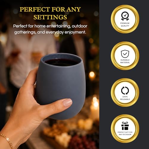 Unbreakable Silicone Stemless Wine Glassware | Set of 4 | Reusable & Shatterproof Tumbler Drinkware for Wine, Water, Cocktails, Champagne Glass for Parties, Beaches, Boats (Pink, Black, Blue, Tan) - color: Multicolor
