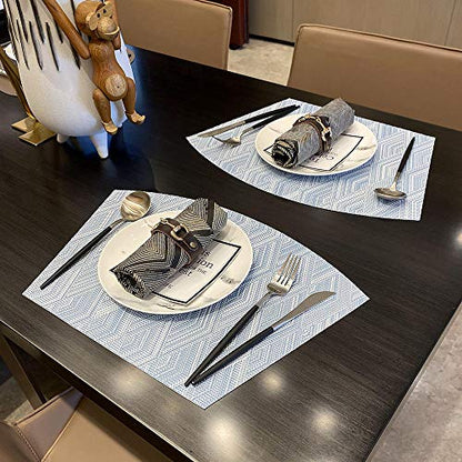 Round Table Placemats Set of 6,Woven Vinyl Wedge Placemats Heat Resistant Table Mats Wipe Clean (Light Blue) - color: Wedge:blue
