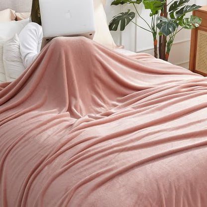 Hansleep Throw Dusty Pink Fleece Blanket, Soft Flannel Bed Blanket | Fuzzy Cozy Blanket 50x60 Inches, Multi-use for Bed, Sofa, Couch, Travel, Camping, All Season Warm Lightweight Cover - color: Dusty Pink, size: Throw (50x60 Inches)