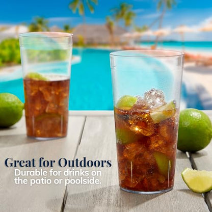 US Acrylic Cafe Plastic Reusable Tumblers (Set of 16) 20-ounce Water Cups in Clear | Value Set of Restaurant Style Drinking Glasses, Stackable, BPA-free, Made in the USA | Top-rack Dishwasher Safe - color: Clear, size: 20 ounces