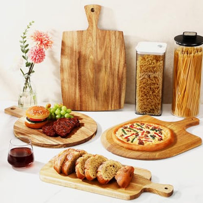 SiliFine Set of 4 Thick Acacia Wood Cutting Boards with Handles, Assorted Sizes Large Charcuterie Boards, Butcher Block Serving Tray for Cheese, Meat, Pizza, Vegetables, Bread (Medium) - style: Classic