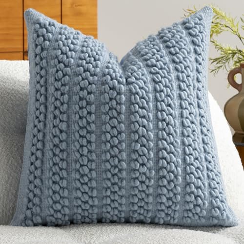 Wool Boucle Throw Pillow Cover Premium Chic Accents Square Textured Decorative Pillow Case for Living Room Couch Sofa Home Decor 18"x18" Blue - color: Blue, size: 18" x 18" (Pack of 1)