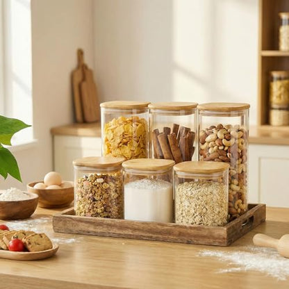 42 oz Square Glass Food Storage Containers with Airtight Bamboo Lids, 4Pack | Pantry Jars for Flour, Sugar, Pasta & Spices, 3mm Borosilicate Glass Canisters Keep Food Dry & Fresh, Easy to Fill & Clean - color: 42oz 4 Pack