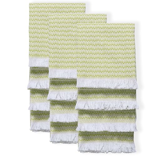 TWINY threads Set of 12 100% Cotton Kitchen Towels, 16"x26", Lemon Green | Chevron Weave Dish Cloths & Rags, Soft, Absorbent, Quick Dry, Washable, Reusable Tea Towel for Baking, Cleaning & Drying Use - color: Chevron, Lemon Green, size: 26" x 16" (Set of