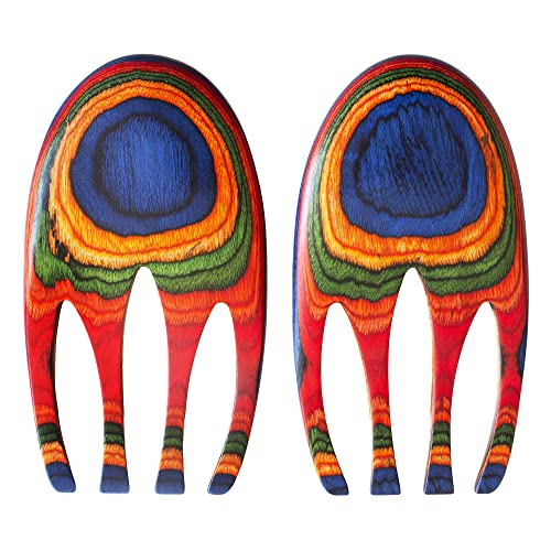Baltique Marrakesh Salad Hands, Colorful Wood Salad Tongs Alternative | 2-piece salad claw servers. Colorful layered wood. Wide scoop for tossing greens, pasta, fruit. Bowl-grip knob catches rim. - color: Multicolor