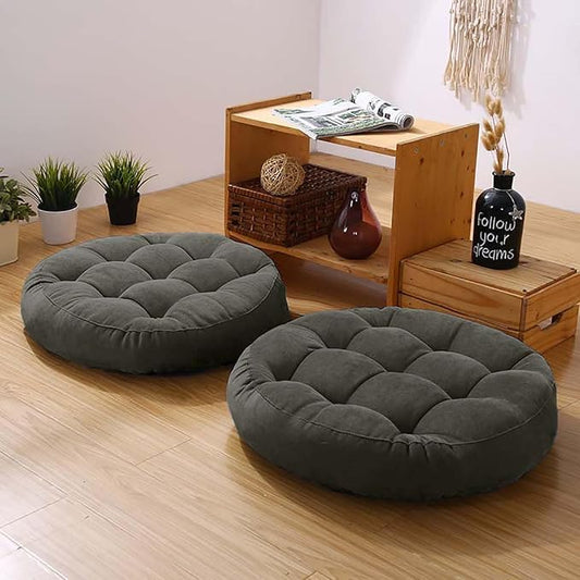 Dark Grey 2 Pack Corduroy Floor Seat Pillows Cushion for Living Room | Large Round Meditation Floor Pillow Seating for Adults, Floor Mat for Living Room Tatami, 16.5" Lx16.5 Wx3 H - color: Dark Grey, size: 16.5"Lx16.5"Wx3"H