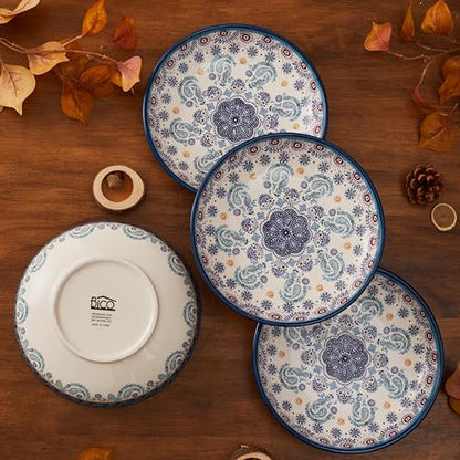 Bico Blue Talavera Pasta Bowls, 35oz Salad Bowl Set of 4, Large Ceramic Serving Dinner Bowls for Soup and Cereal, Microwave and Dishwasher Safe, Gift for Housewarming and Thanksgiving - color: Blue Talavera