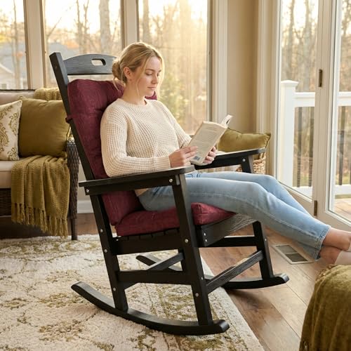 baibu Patented Dual-Layer Rocking Chair Cushion Set, 19.5 x 19.5 in, Red | Two-piece memory foam seat and back cushion set with secure ties and a non-slip bottom for indoor rocking chairs. - color: Red