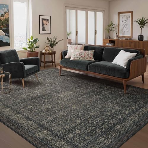 6x9 Washable Area Rug for Living Room, Moss Brown | Soft, Non Slip, Stain Resistant Rugs for Office, Dining,Farmhouse, Durable Low Pile Carpet for High Traffic Areas - color: Moss/Brown, size: 6' x 9' (Rectangular)