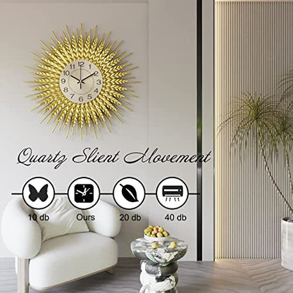 28 Inch Gold Large Wall Clock Decorative Metal Mid Century Wall Clocks, Modern Big Silent Non-Ticking Clock, Modern Handmade Home Art Decor for Living Room, Bedroom, Dining Room - size: 2. Gold-Wheat 28In(70cm)