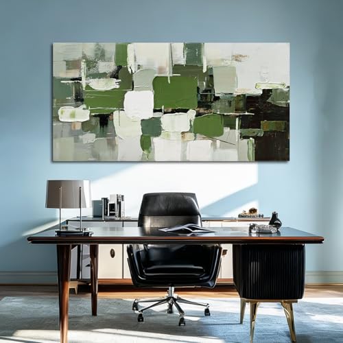 Abstract Geometric Canvas Wall Art Green White Black Living Room 24x48 Inch - color: White and Green and Black, size: 48"L x 24"W