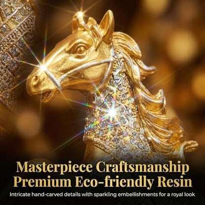Horse Wine Bottle Holder, Standing Animal Figurine, Decorative Wine Rack Display Stand, Countertop Decor (Golden)