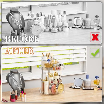 Clear 360 Rotating Bathroom Counter Organizer,2 Tier Spinning Perfume Organizer and Makeup Tower for Lotion,Hair,Face Skincare Beauty Products,Tiered Lazy Susan and Makeup Organizers for Vanity - style: Round