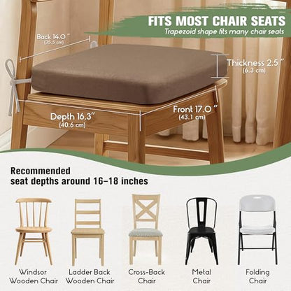 kingphenix Chair Cushions for Dining Chairs, Set of 4, 2.5 Inches Thick | High-Density Foam Kitchen Chair Cushions with Ties, Non-Slip Bottom and Removable Machine-Washable Covers, 17 x 16 in, Brown - color: Brown, size: 4 Count(Pack of 1)