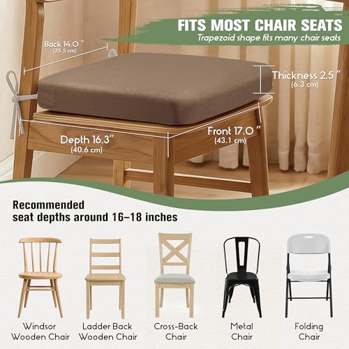 kingphenix Chair Cushions for Dining Chairs, Set of 6, 2.5 Inches Thick | High-Density Foam Kitchen Chair Cushions with Ties, Non-Slip Bottom and Removable Machine-Washable Covers, 17 x 16 in, Brown - color: Brown, size: 6 Count(Pack of 1)