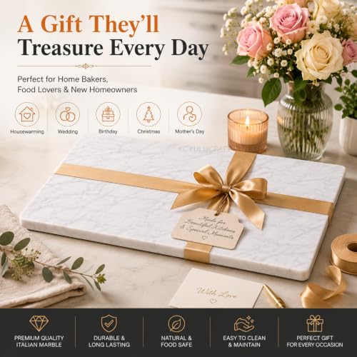 Marble Pastry & Cutting Board, 10x14 Inch | Natural Stone Slab, Non-Slip Feet, For Dough, Cheese, Baking, Serving, Charcuterie, Trivet, Easy to Clean - color: White, size: 14"L x 10"W