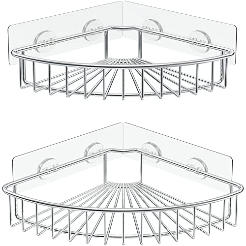 SMARTAKE 2-Pack Corner Shower Caddy, SUS304 Stainless Steel, Silver | Wall Mounted Bathroom Shelf with Adhesive, Storage Organizer for Toilet, Dorm and Kitchen - color: 01-silver, size: 8.7 X 8.7 X 2.0 Inches