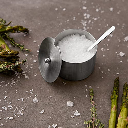 RSVP International Endurance Kitchen Collection Salt Cellar Set with Spoon, 4-Ounce, Brushed Stainless Steel - size: 0.1 Quarts