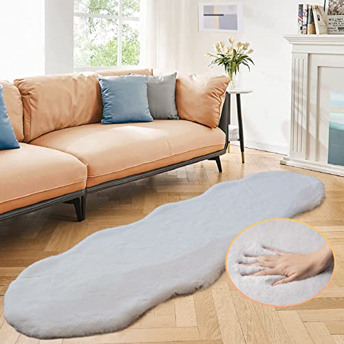 ORINOVA Faux Rabbit Fur Washable Rugs for Bedroom Light Grey Fluffy Rug for Living Room Non Slip Faux Fur Rug for Hallway 2x6 Shaped Rugs - color: Grey, size: 2' x 6' (Oblong)