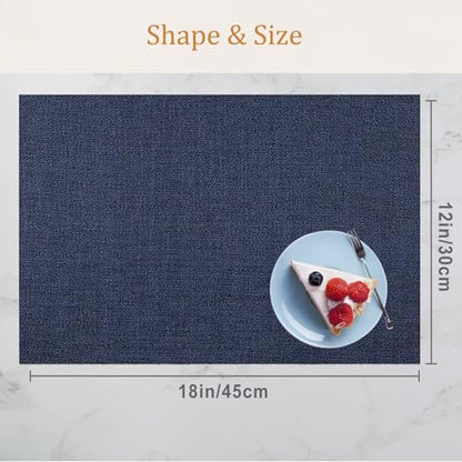 DACHUI Placemats Set of 4, Linen Look Woven Place Mats, Water Resistant, Heat Resistant, Washable, Durable Table Mats (Navy Blue) - color: Navy Blue, size: 4PCS