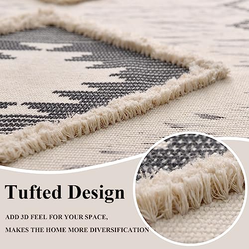 Boho Runner Rug 2'x5', Washable Hallway Rug Runner Non Slip Rubber Backed, Kitchen Farmhouse Area Rug Floor Mat with Tassels, Tufted Woven Cotton Entryway Carpet, Grey - color: Grey, size: 2' x 5' (Runner)