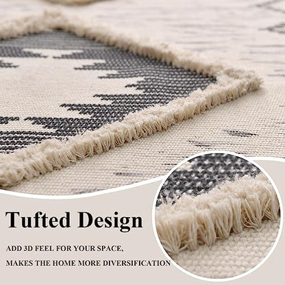 Boho Runner Rug 2'x5', Washable Hallway Rug Runner Non Slip Rubber Backed, Kitchen Farmhouse Area Rug Floor Mat with Tassels, Tufted Woven Cotton Entryway Carpet, Grey - color: Grey, size: 2' x 5' (Runner)