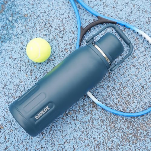 BJPKPK Stainless Steel Insulated Bottle with Handle & Strap, 27oz | Leak-proof vacuum insulation keeps drinks cold/hot for hours. BPA-free, dishwasher safe. Includes handle & strap. Black. - color: Black, size: 27 Ounces