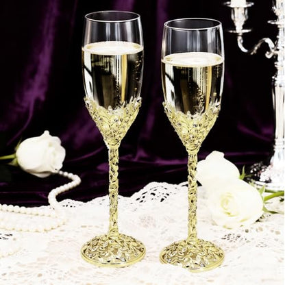 Gold Champagne Flutes -His and Hers,Wedding Toasting Glasses for Wedding,Engagement Celebrations, Bridal Shower and Registry Idea,Wine Glasses for Bride and Groom Gifts,7oz (Light Glod) - color: Light Glod