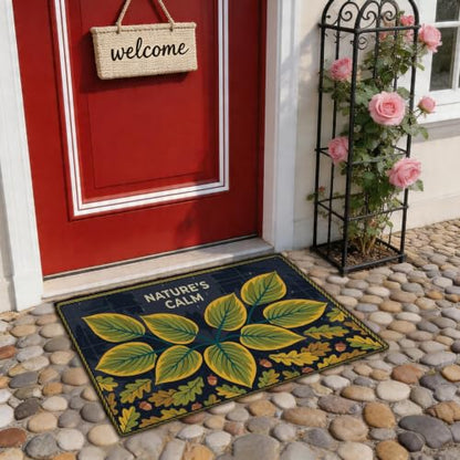 Leaves Welcome Door Mat, Nature Seasonal Acorns Oak Fall Green Skid Resistant Decorative Doormat for House Office Outside Inside Entrance Decor 29x17 Inch