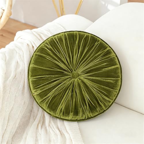 Round Throw Pillow, 17.7" Soft Velvet Couch Pillow Pumpkin Pleated Decorative Floor Pillows Sofa Chair Cushion for Office Living Bedroom Farmhouse - color: Olive Green