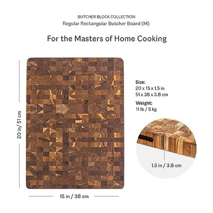Teakhaus Butcher Block Cutting Board - Large Wooden Cutting Board - Holiday Gift Ideas for Men and Women - Gift-Ready End Grain Wood, Knife Friendly - FSC Certified - color: Without Juice Groove, size: Large (20 inch x 15 inch x 1.5 inch)