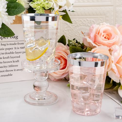 I00000 50 Pack 12 oz Silver Plastic Cups, Premium Silver Disposable Cups | BPA-Free, Heavy Duty, Everyday Use, Bulk Catering, Wine Glasses, Cocktail Glasses, Silver Cups Perfect for Party & Wedding - color: 12-Silver-50