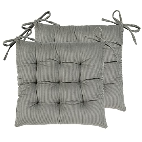 HLOVME Corduroy Chair Cushion with Ties Ultra Soft Warm Floor Cushion for Kids Reading Nook Comfortable Square Seat Cushion for Adult 15.7”x15.7” Set of 2, Grey - color: Grey, size: 2 Count (Pack of 1)