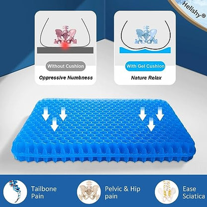 Egg Gel Seat Cushion, Breathable Gel Cushion Chair Pads with Non-Slip Cover for Home Office Car Wheelchair, Honeycomb Design Egg Seat Cushion As Seen On TV - color: Blue, size: 16 x 14 x 1.65 inch