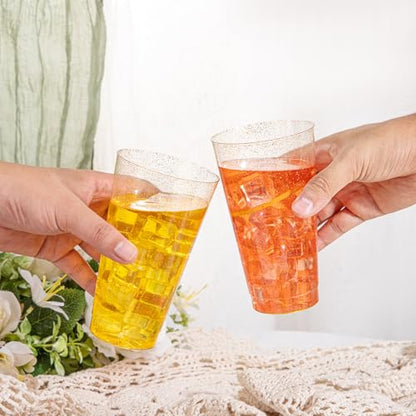 I00000 16 oz Gold Plastic Cups, 50 Pack Gold Glitter Plastic Cups Tumblers Disposable Party Cup Wedding Cup, Heavy-duty Plastic Disposable Glasses Ideal for Birthday, Wedding & Party - color: Glitter-16oz-50