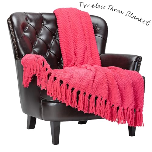 Chanasya Premium Textured Knit Throw Blanket with Tassels - Soft, Cozy Blanket for Couch, Bed, Living Room - 50" x 65” - Azalea - color: Azalea