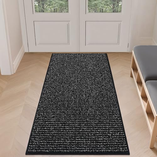 BEQHAUSE Dirt Trapper Door Mat 24" x 60", Non-Slip Washable Doormats, Black | Entrance Mat Dirt Resistant and Absorbent Welcome Mat, Low Profile Floor Mats for Front Back Door and Entryway - color: Black, size: 24" X 60" (Rectangular)