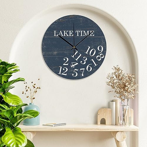 Bathroom Wall Clock Lake Time Whatever PVC Wall Clocks Navy Blue Lake Time Silent Non-Ticking Wall Clocks 12x12 Inch Modern Kitchen Clocks Wall Battery Operated for Farmhouse Classroom - color: Style-4, size: 12x12in（black）