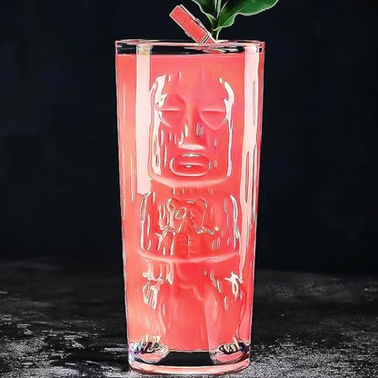Tiki Glasses Set of 6 - 14 Oz Highball Glasses for Cocktails - Modern Clear Tropical Cups Tumbler Set - Mixed Drinking Glass for Hawaiian Bar Island Party Beverages Iced Tea