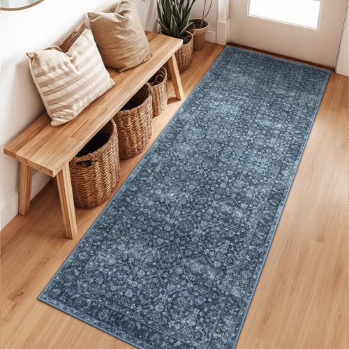 Hedlive Navy Blue Runner for Hallway, 2x6 Washable Kitchen Runner Rug Non Skid Washable,Soft Runners for Entryway Bedroom, Low Pile Carpet Runners for Entry Bathroom Bedside (2'x6',Blue) - color: Blue, size: 2' x 6' (Runner)